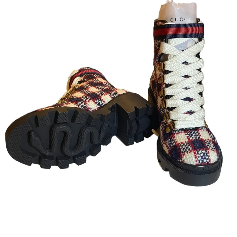 NIB Gucci Trip 40 Bootie in Plaid Tweed Sz. 34.5 (4.5)